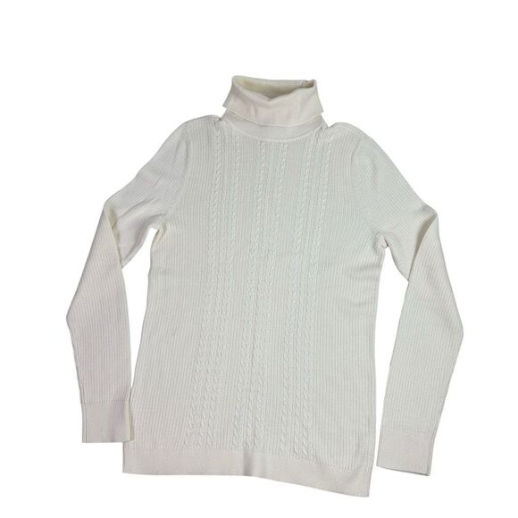 Talbots Cream Turtleneck Size Large Cableknit - Picture 1 of 6